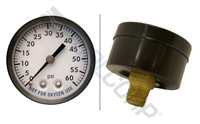 Super-Pro 2" Steel Pressure Gauge 0.25" 0-60 PSI Back Mount