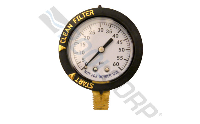 2" Plastic Pressure Gauge 0.25" 0-60 PSI with Indicator Bezel Bottom Mount
