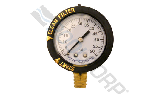 2" Plastic Pressure Gauge 0.25" 0-60 PSI with Indicator Bezel Bottom Mount