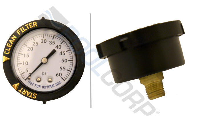 2" Plastic Pressure Gauge 0.25" 0-60 PSI with Indicator Bezel Back Mount